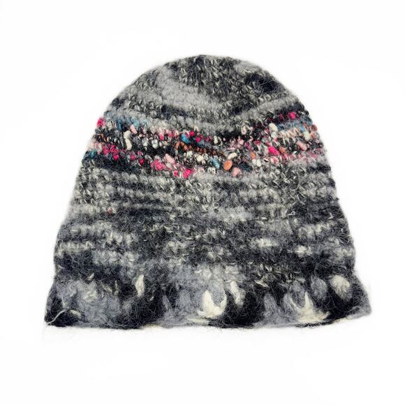 Vintage Value City Made in‎ Italy Wool Blend Knit Fuzzy Bennie Hat OS 90s Multi